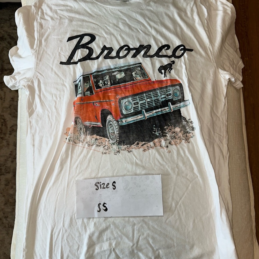 Hollister White Tee with Red Bronco Graphic